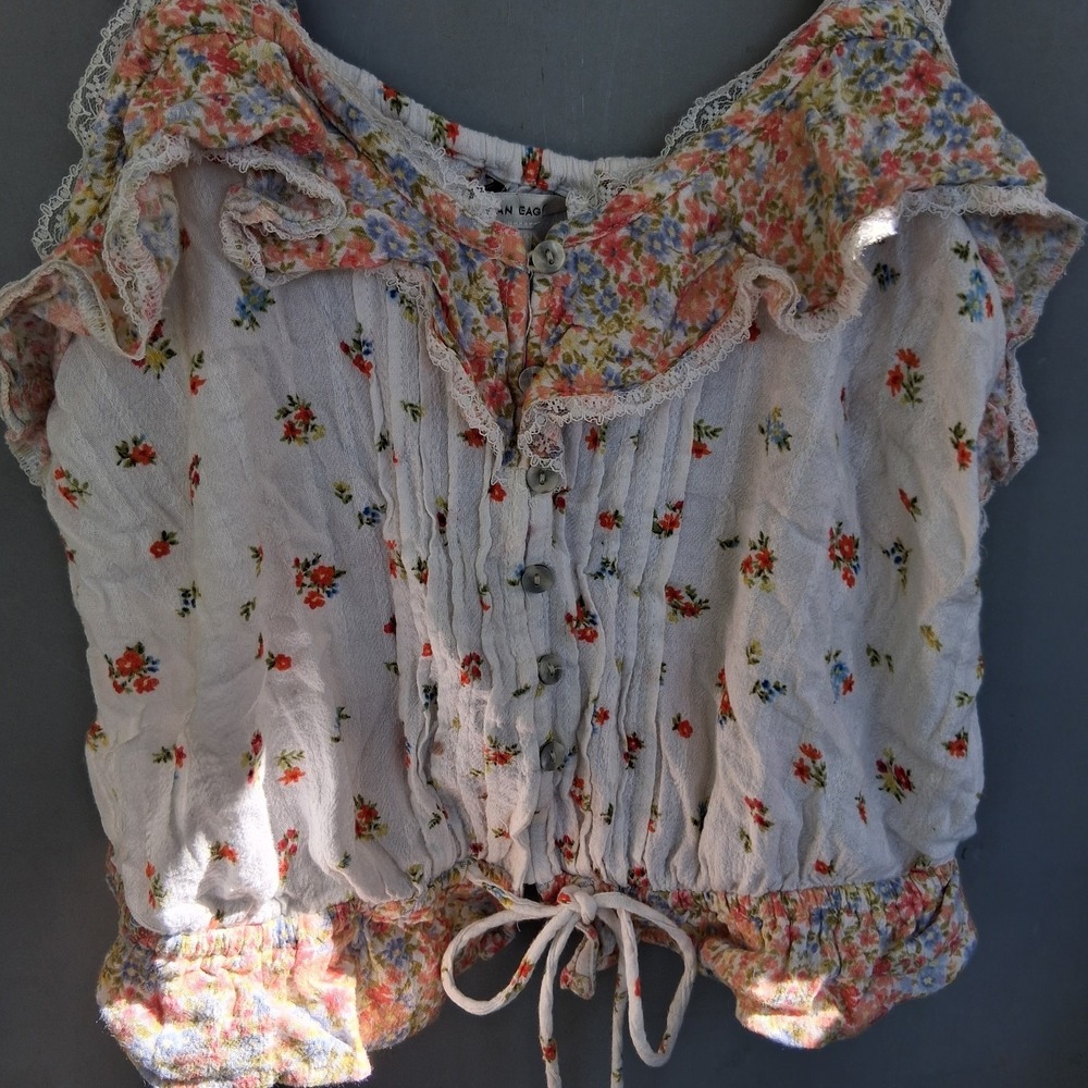 Hippie Boho Festival Crop Top Ditsy EUC M Floral - Picture 2 of 5